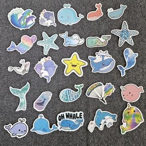 Whale themed stickers, dolphin, star fish, Journaling, stationary,25pc